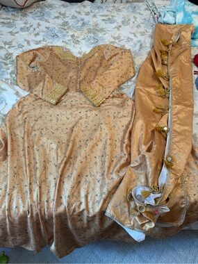 Embroidered Golden Peach Anarkali Dress with Tassel dupatta